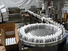 Our bottling production line for tree preservative, flame retardant and other bottled products