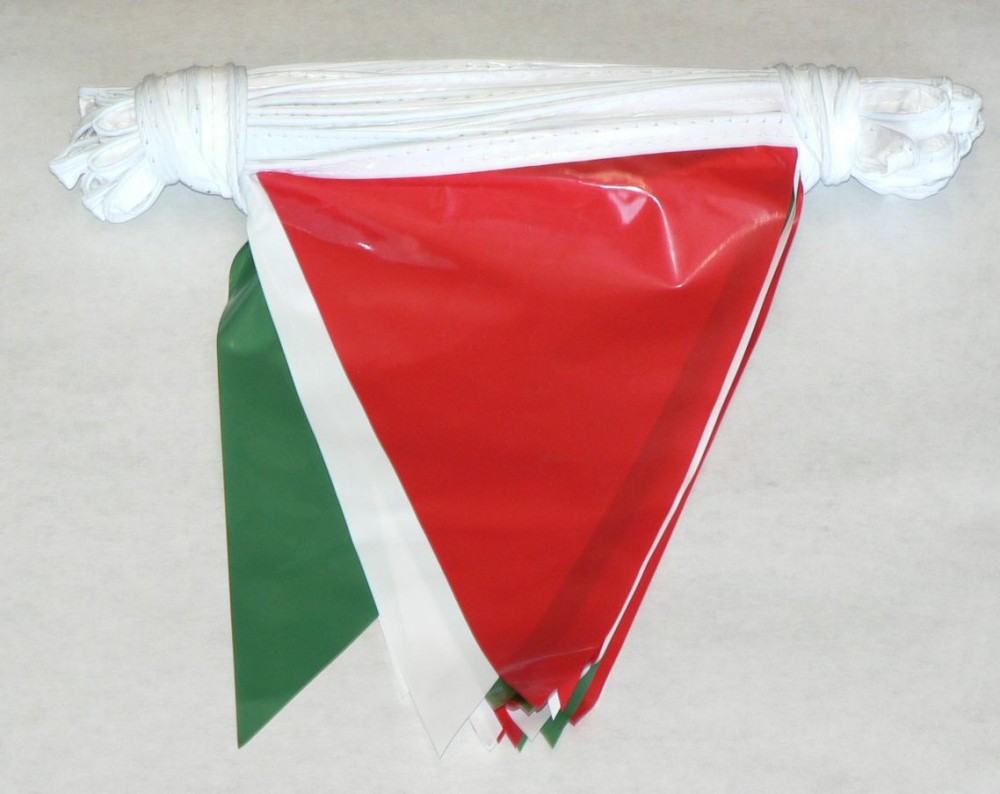 Alternating Red and White Strand // 2 Alternating Colors Presco Standard Pennant Flags: 9 in Pennant // 60 ft x 12 in